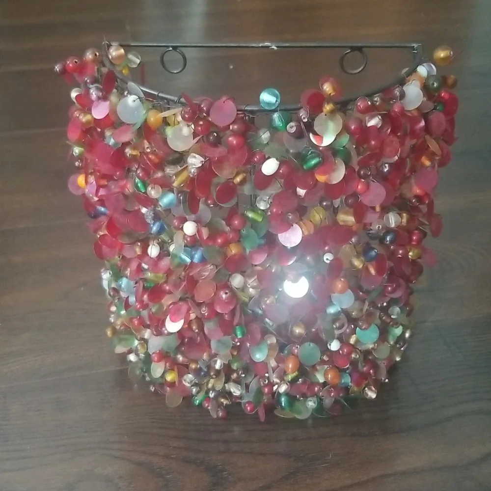 Beaded wall sconce, candle holder, multi color